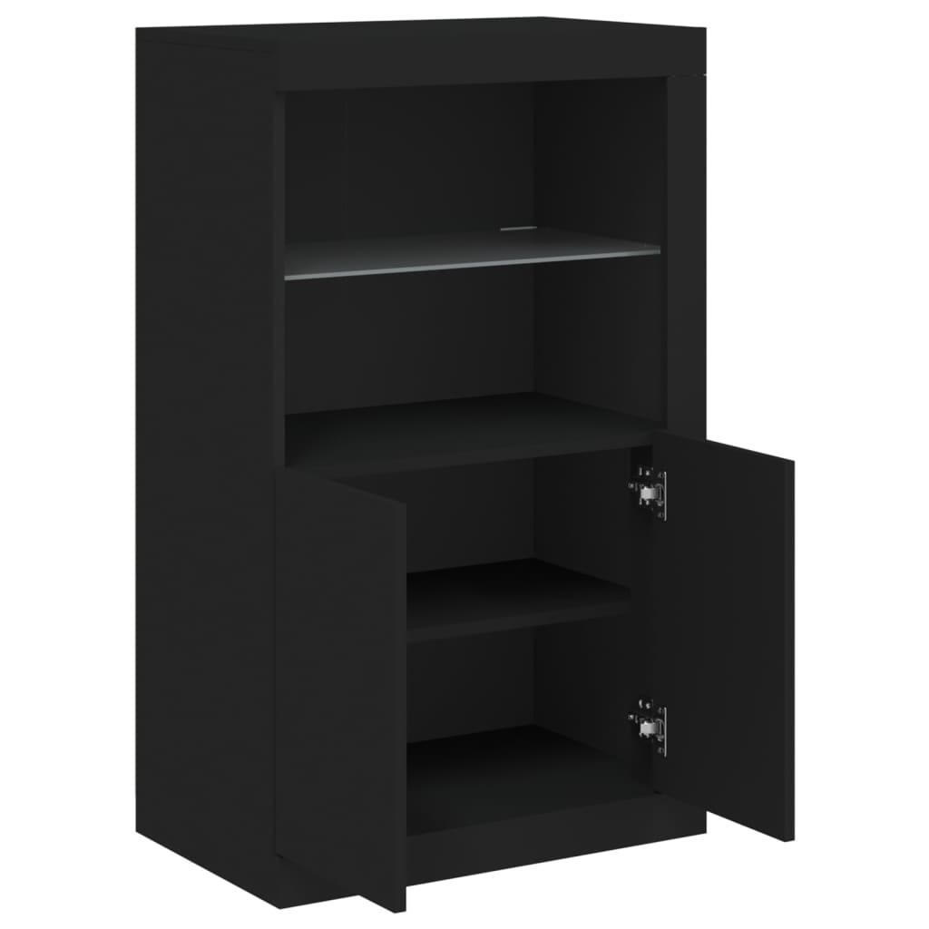 Bijzetkast met LED-verlichting bewerkt hout zwart is nu te koop bij PeponiXL, paradijselijk wonen!
