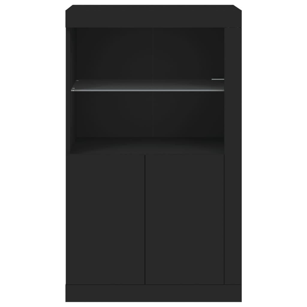 Bijzetkast met LED-verlichting bewerkt hout zwart is nu te koop bij PeponiXL, paradijselijk wonen!