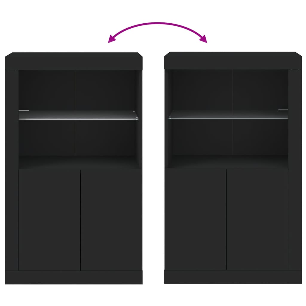 Bijzetkast met LED-verlichting bewerkt hout zwart is nu te koop bij PeponiXL, paradijselijk wonen!