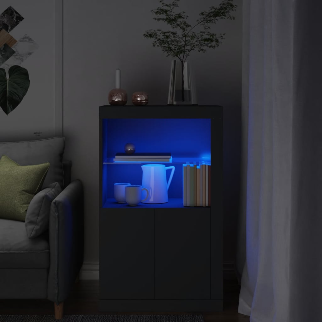 Bijzetkast met LED-verlichting bewerkt hout zwart is nu te koop bij PeponiXL, paradijselijk wonen!