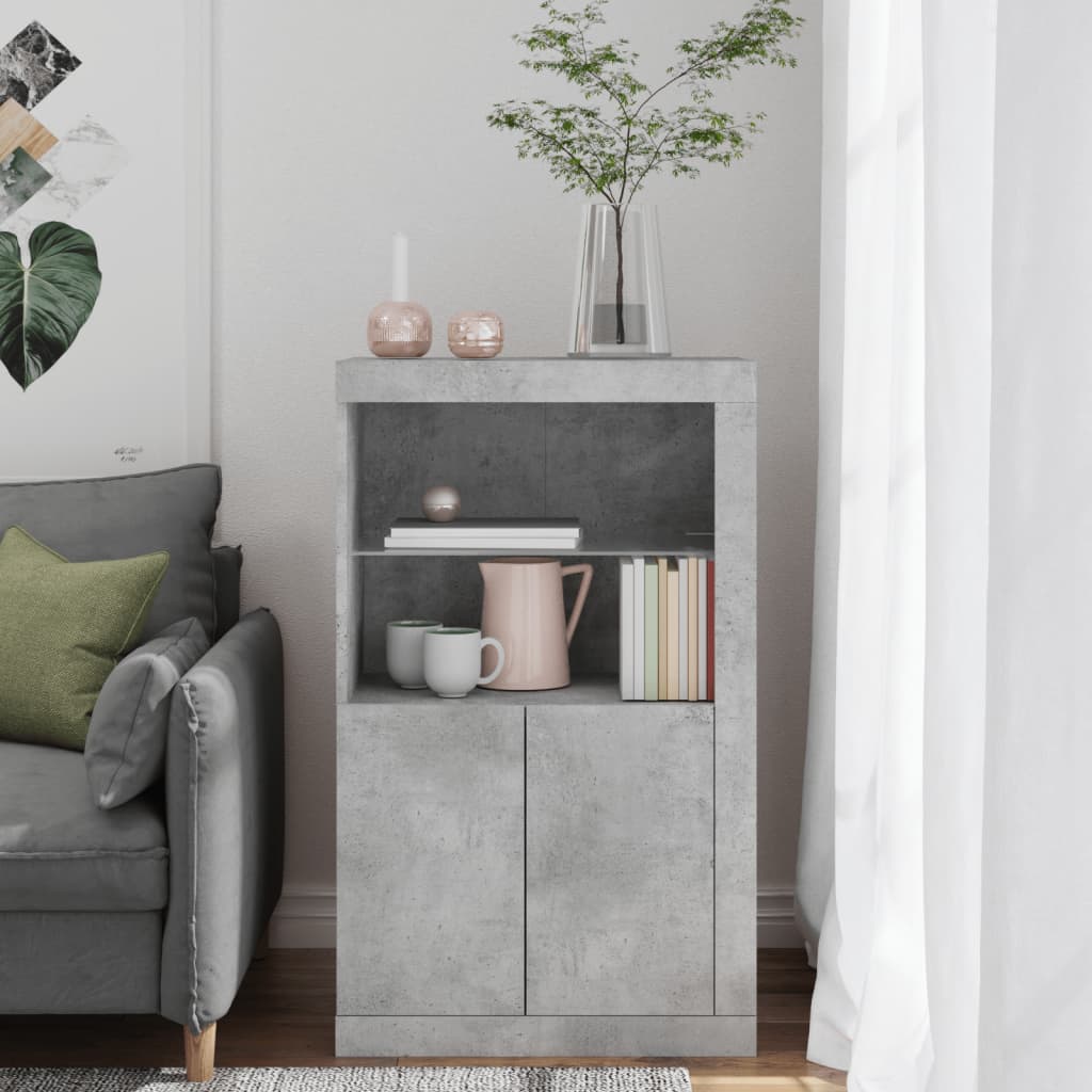 Bijzetkast met LED-verlichting bewerkt hout betongrijs is nu te koop bij PeponiXL, paradijselijk wonen!