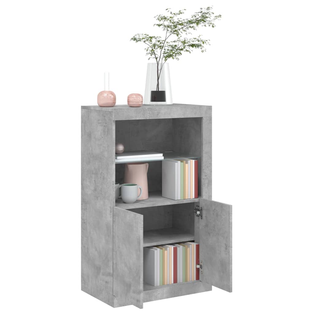Bijzetkast met LED-verlichting bewerkt hout betongrijs is nu te koop bij PeponiXL, paradijselijk wonen!