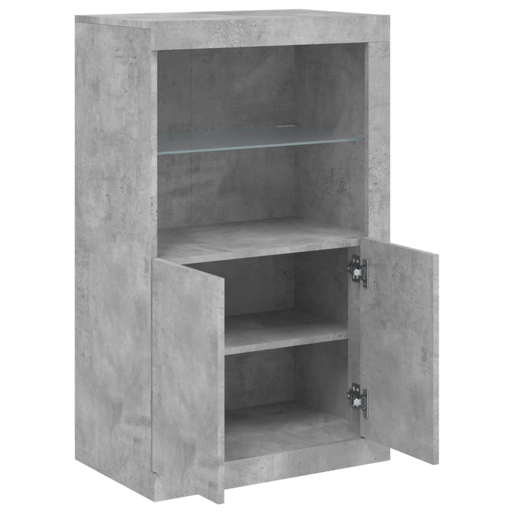 Bijzetkast met LED-verlichting bewerkt hout betongrijs is nu te koop bij PeponiXL, paradijselijk wonen!
