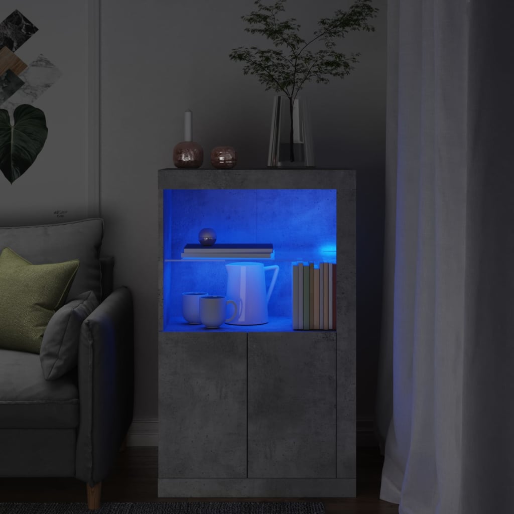 Bijzetkast met LED-verlichting bewerkt hout betongrijs is nu te koop bij PeponiXL, paradijselijk wonen!