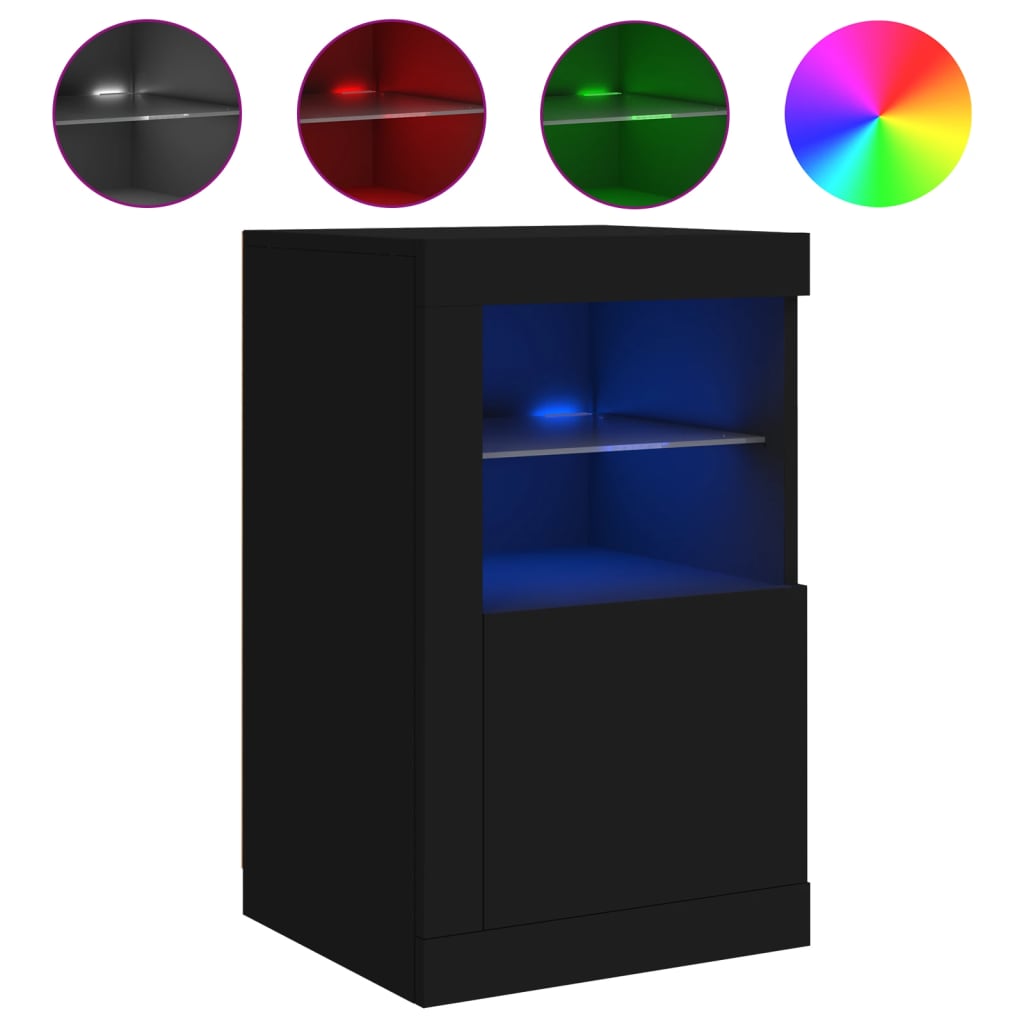 Bijzetkast met LED-verlichting bewerkt hout zwart is nu te koop bij PeponiXL, paradijselijk wonen!