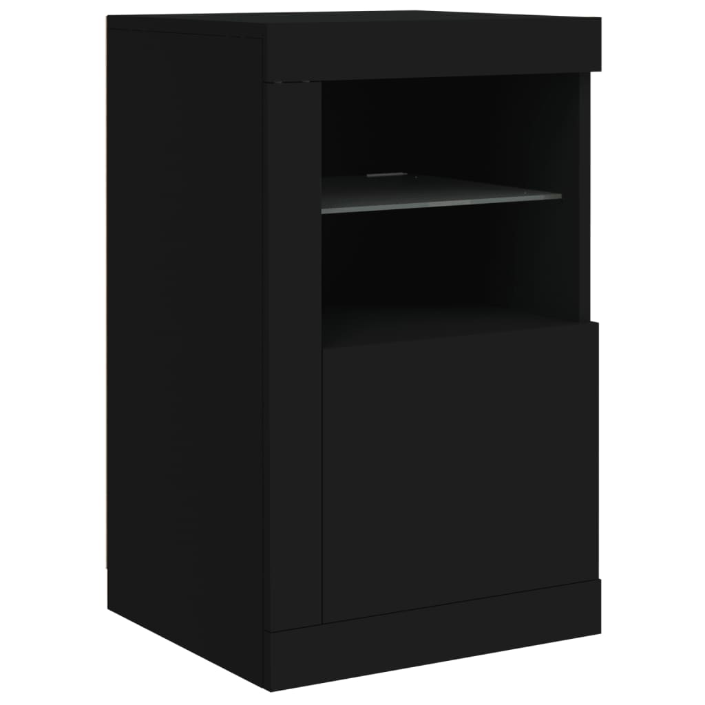 Bijzetkast met LED-verlichting bewerkt hout zwart is nu te koop bij PeponiXL, paradijselijk wonen!