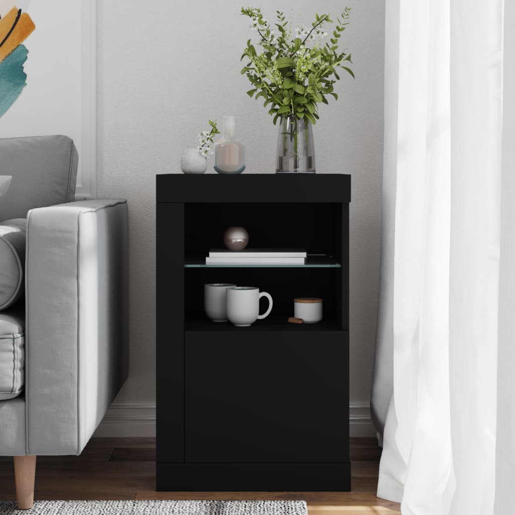 Bijzetkast met LED-verlichting bewerkt hout zwart is nu te koop bij PeponiXL, paradijselijk wonen!
