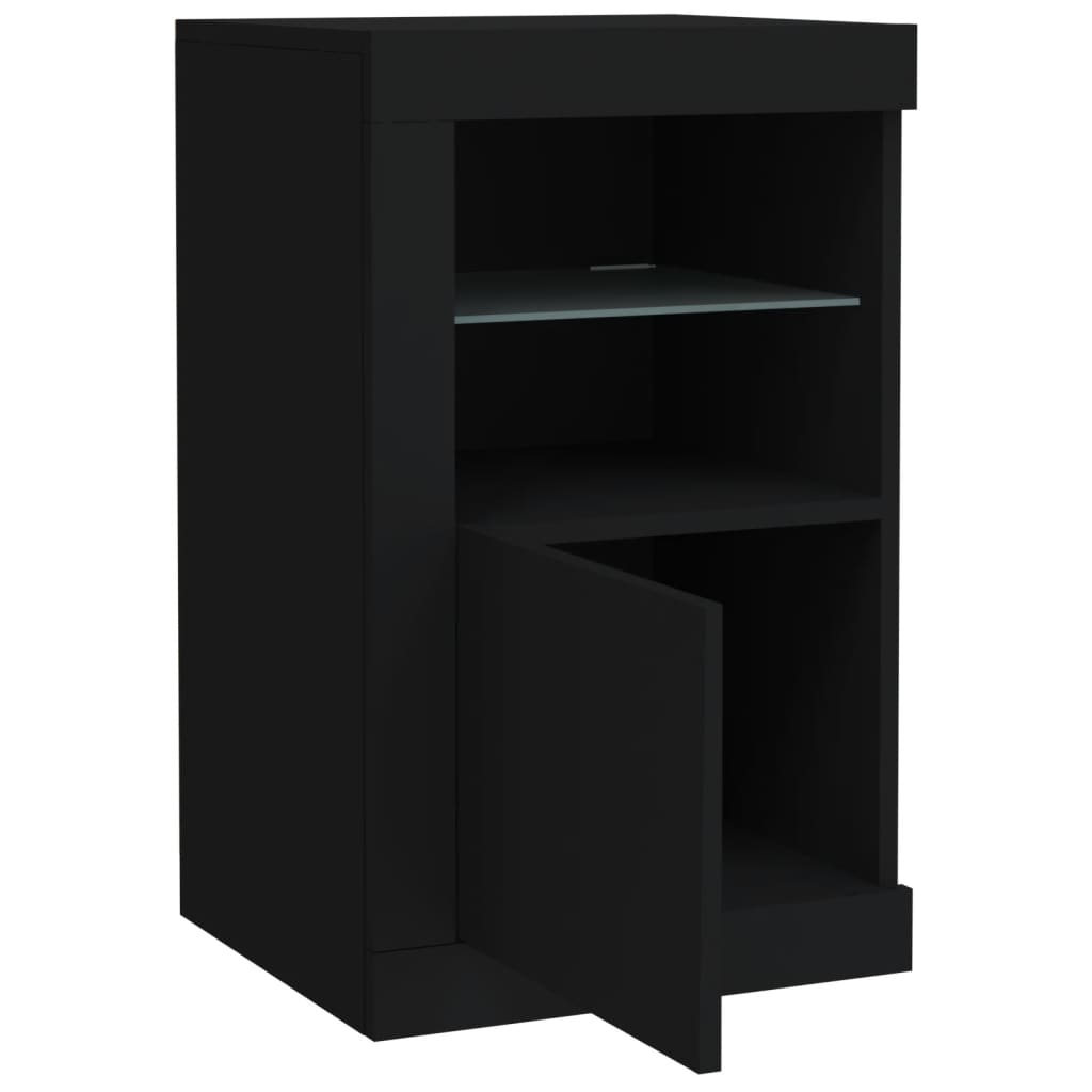 Bijzetkast met LED-verlichting bewerkt hout zwart is nu te koop bij PeponiXL, paradijselijk wonen!