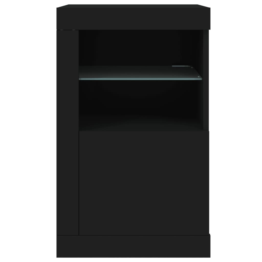 Bijzetkast met LED-verlichting bewerkt hout zwart is nu te koop bij PeponiXL, paradijselijk wonen!