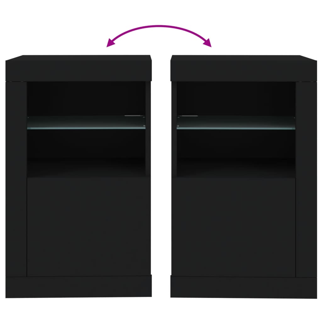 Bijzetkast met LED-verlichting bewerkt hout zwart is nu te koop bij PeponiXL, paradijselijk wonen!