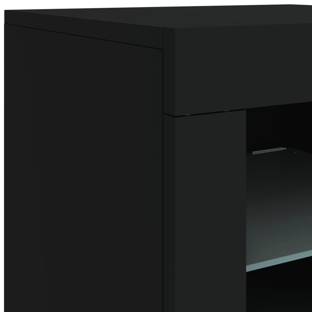 Bijzetkast met LED-verlichting bewerkt hout zwart is nu te koop bij PeponiXL, paradijselijk wonen!