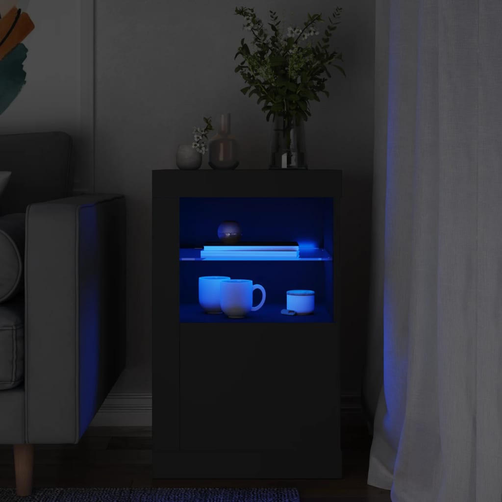 Bijzetkast met LED-verlichting bewerkt hout zwart is nu te koop bij PeponiXL, paradijselijk wonen!