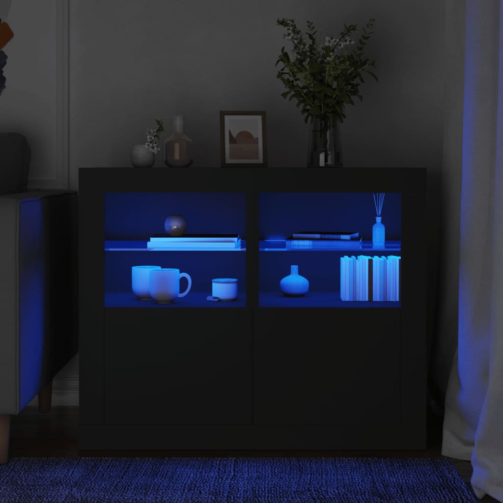 Bijzetkastjes met LED-verlichting 2 st bewerkt hout zwart is nu te koop bij PeponiXL, paradijselijk wonen!