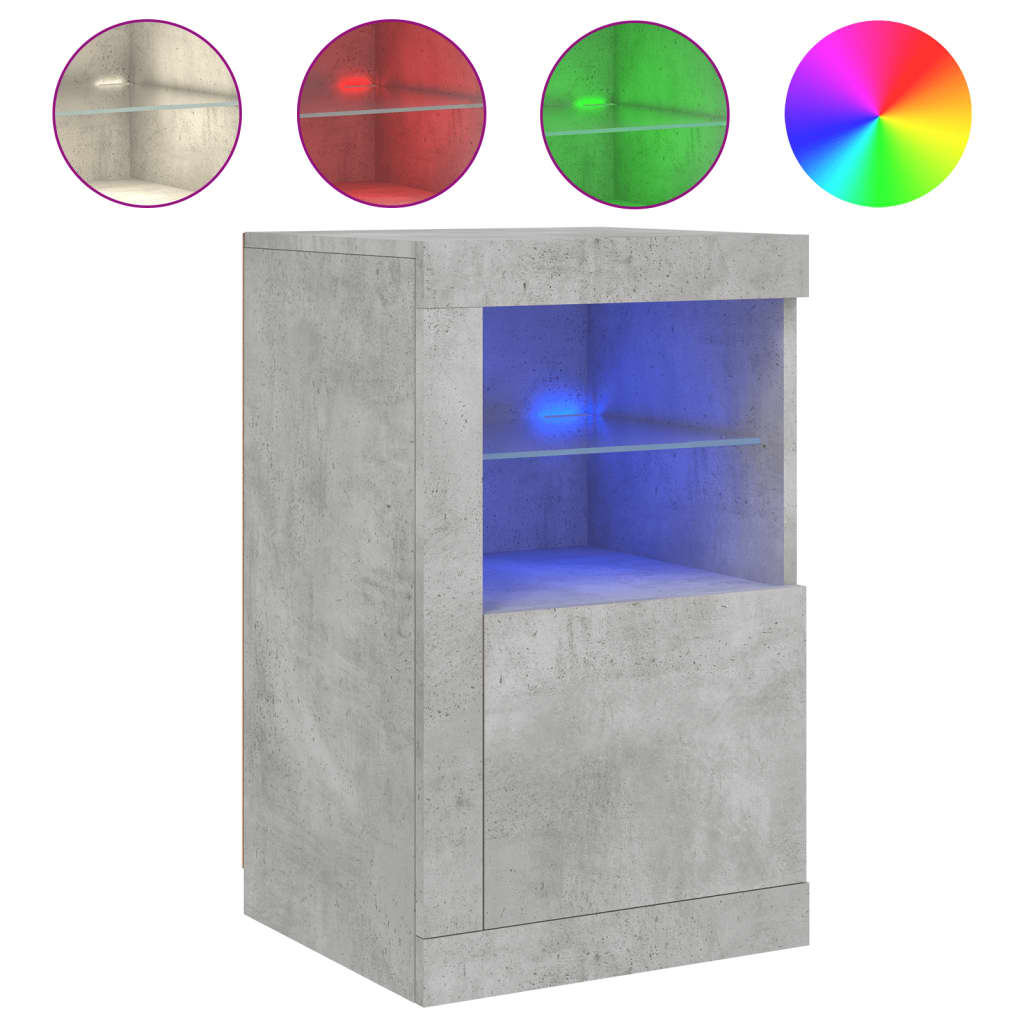 Bijzetkast met LED-verlichting bewerkt hout betongrijs is nu te koop bij PeponiXL, paradijselijk wonen!