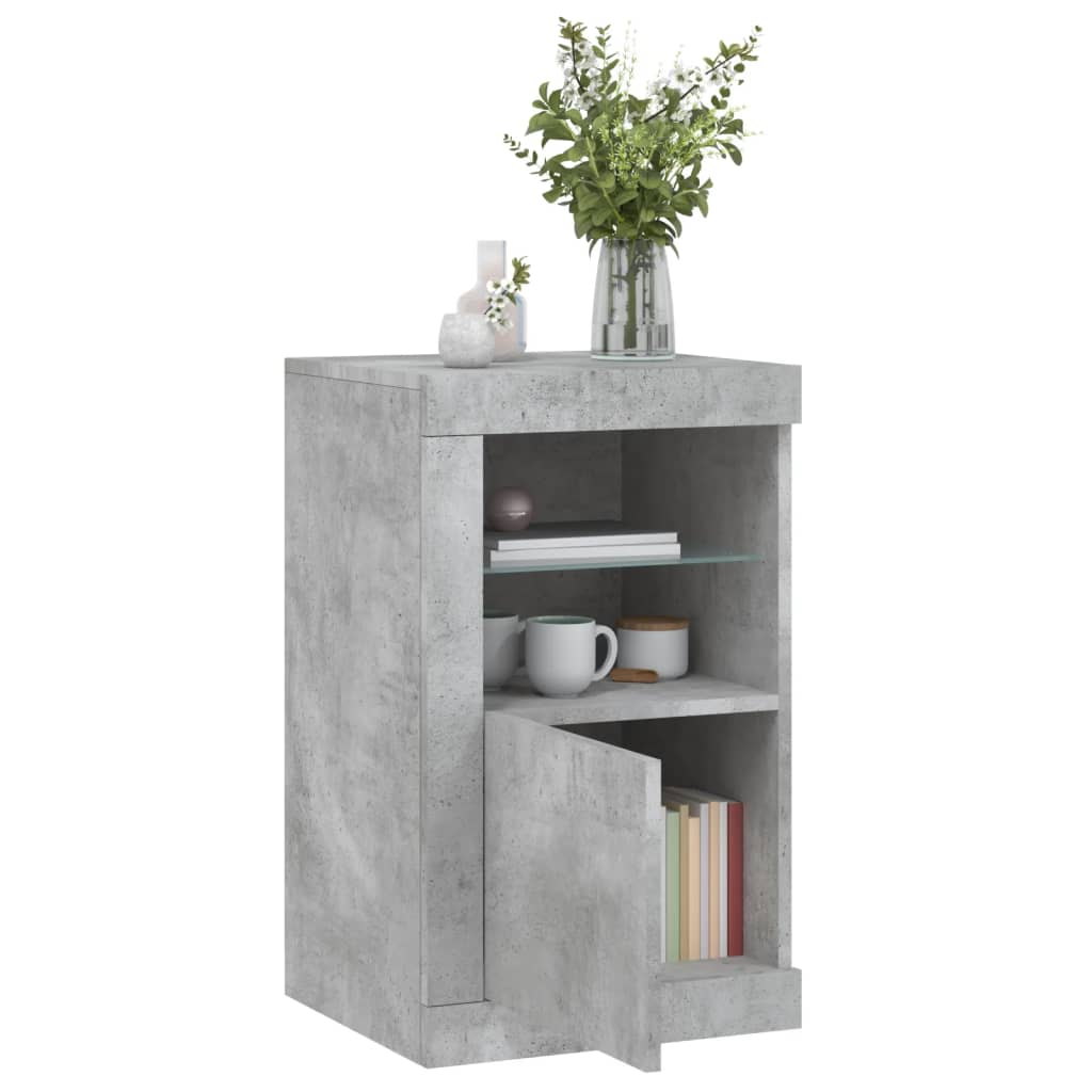 Bijzetkast met LED-verlichting bewerkt hout betongrijs is nu te koop bij PeponiXL, paradijselijk wonen!