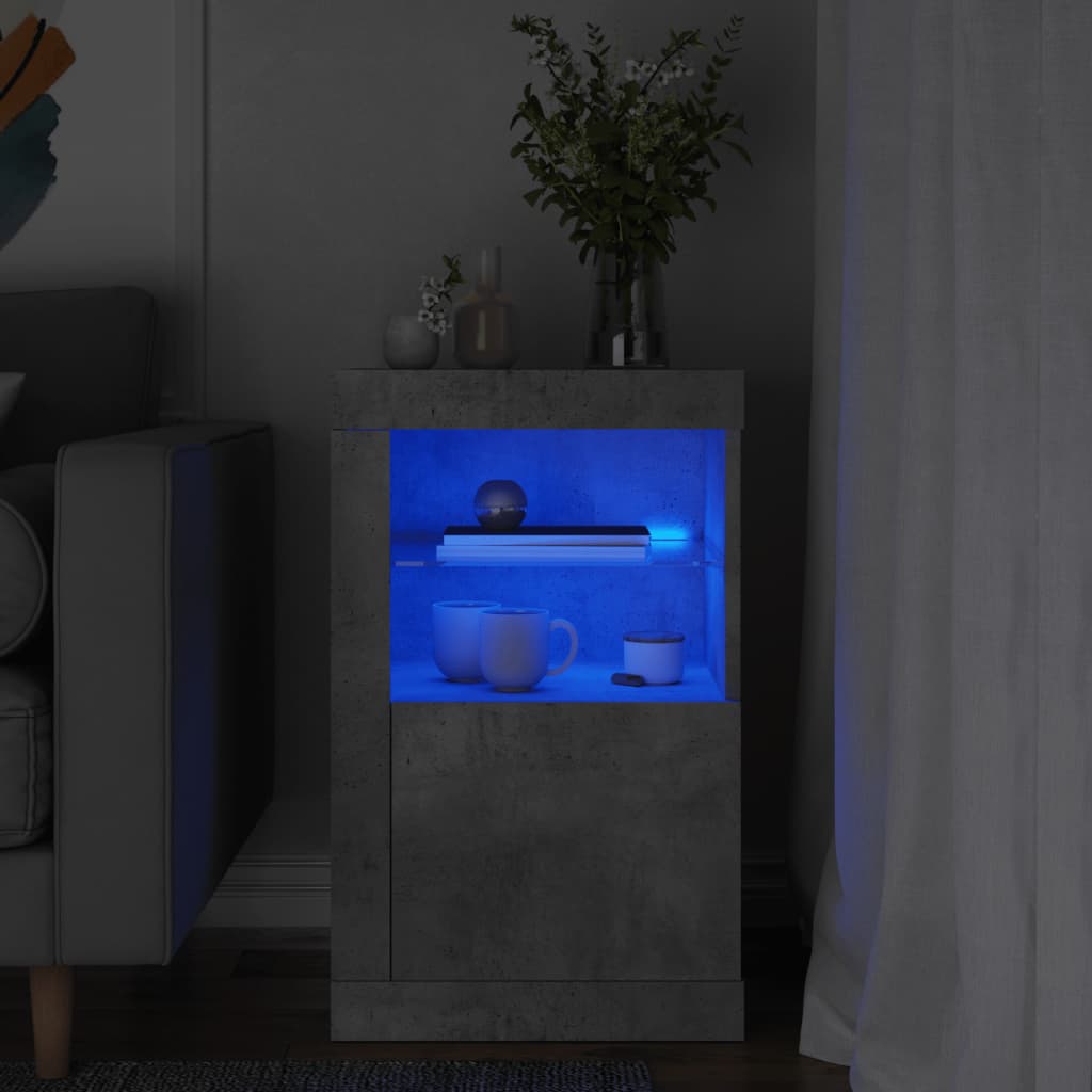 Bijzetkast met LED-verlichting bewerkt hout betongrijs is nu te koop bij PeponiXL, paradijselijk wonen!