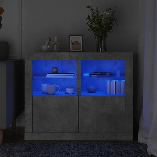 Bijzetkastjes met LED-verlichting 2 st bewerkt hout betongrijs is nu te koop bij PeponiXL, paradijselijk wonen!
