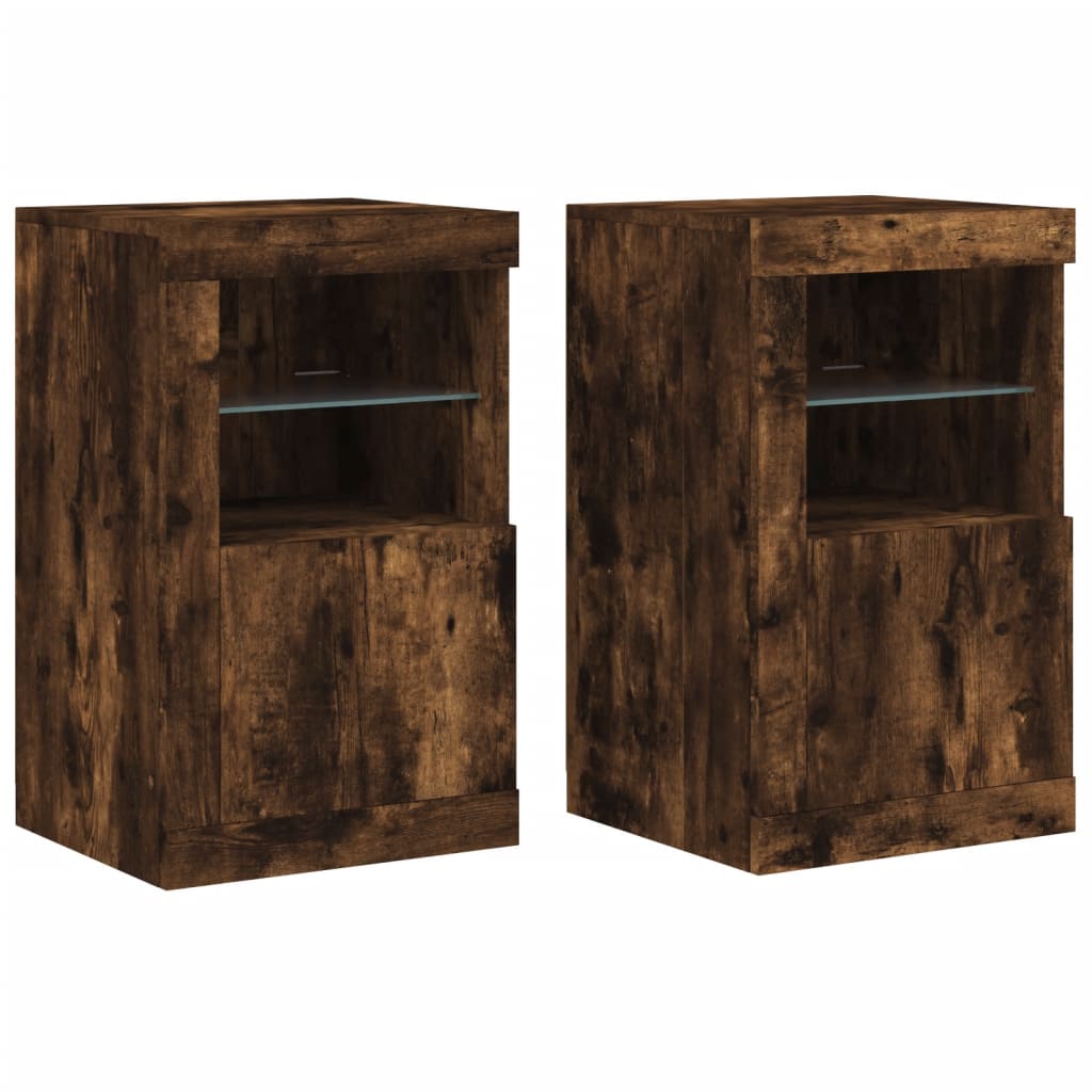 Bijzetkastjes met LED 2 st bewerkt hout gerookt eikenkleurig is nu te koop bij PeponiXL, paradijselijk wonen!