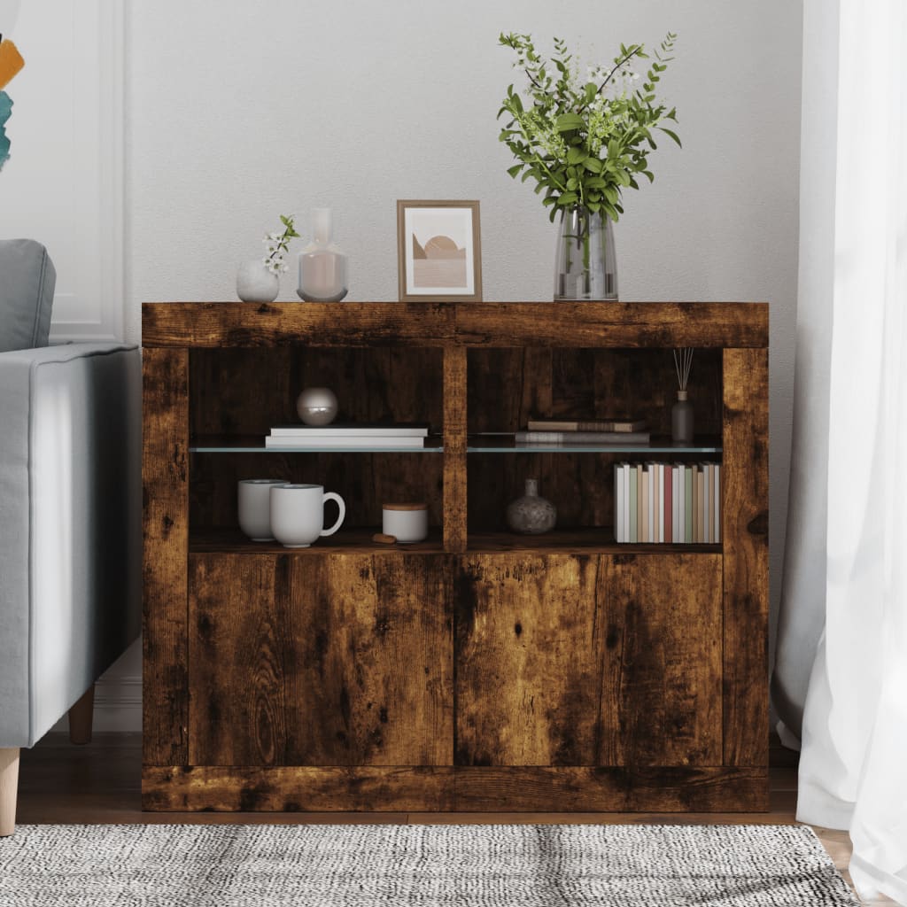 Bijzetkastjes met LED 2 st bewerkt hout gerookt eikenkleurig is nu te koop bij PeponiXL, paradijselijk wonen!