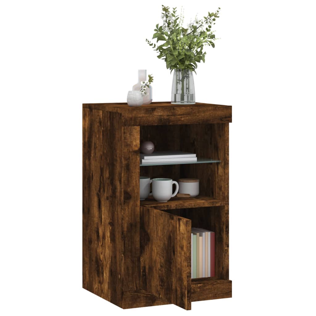 Bijzetkastjes met LED 2 st bewerkt hout gerookt eikenkleurig is nu te koop bij PeponiXL, paradijselijk wonen!