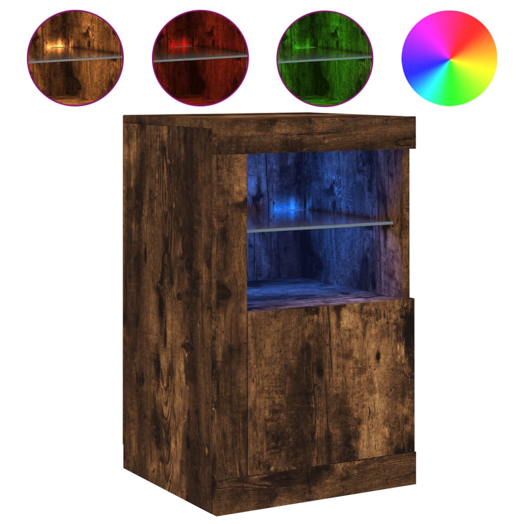 Bijzetkastjes met LED 2 st bewerkt hout gerookt eikenkleurig is nu te koop bij PeponiXL, paradijselijk wonen!