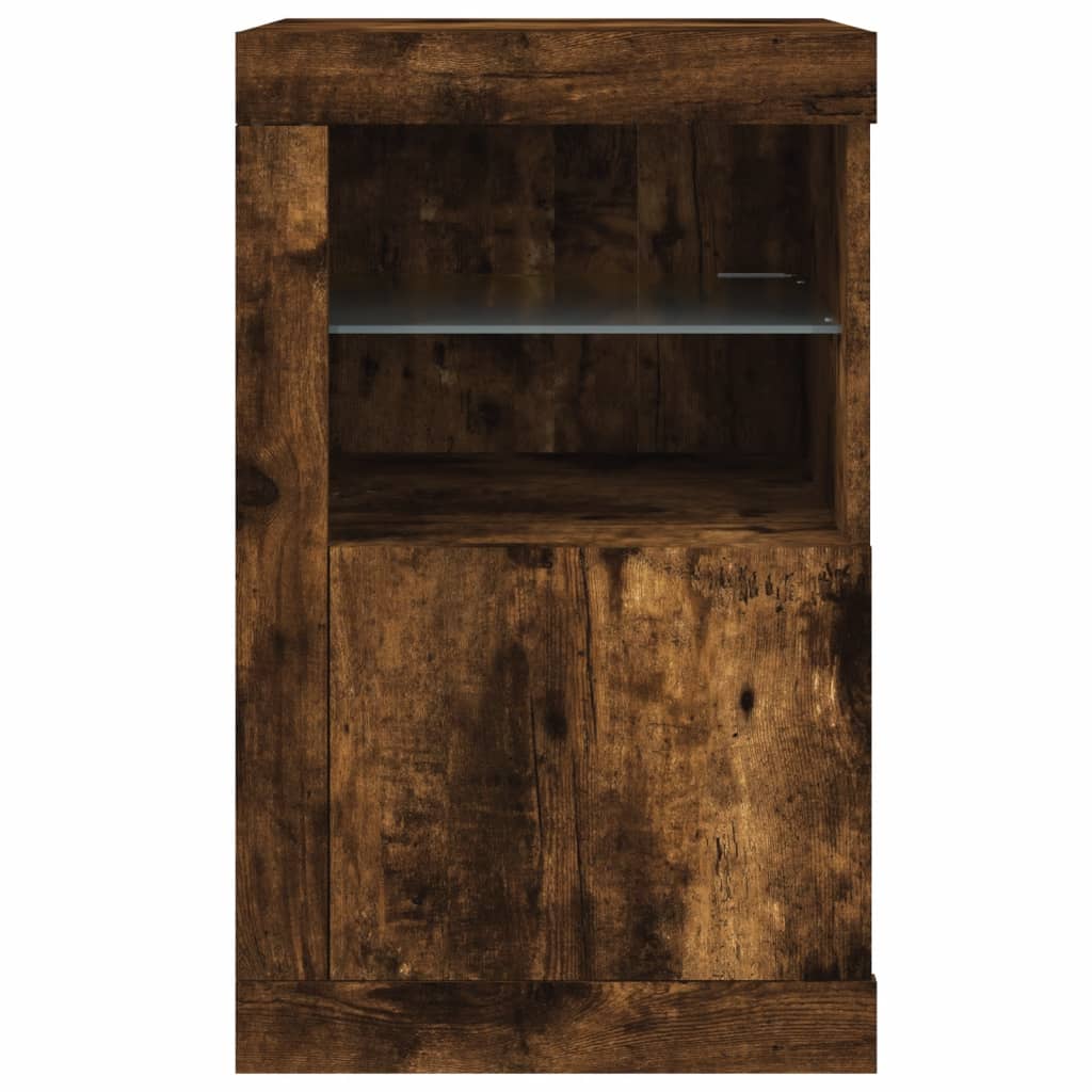 Bijzetkastjes met LED 2 st bewerkt hout gerookt eikenkleurig is nu te koop bij PeponiXL, paradijselijk wonen!