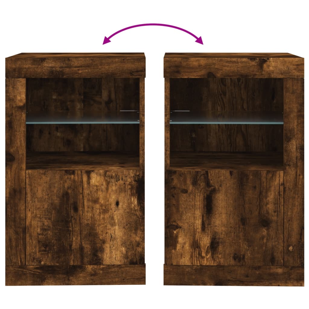 Bijzetkastjes met LED 2 st bewerkt hout gerookt eikenkleurig is nu te koop bij PeponiXL, paradijselijk wonen!