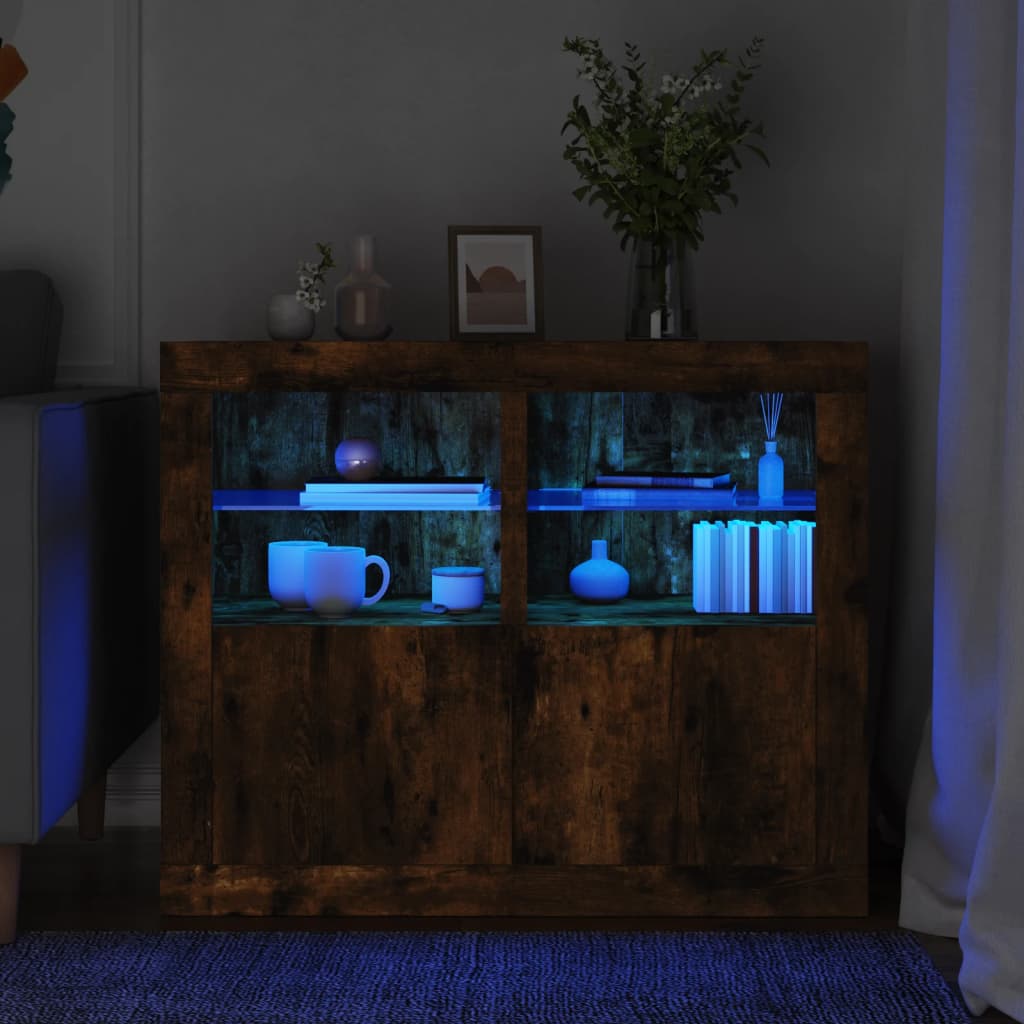 Bijzetkastjes met LED 2 st bewerkt hout gerookt eikenkleurig is nu te koop bij PeponiXL, paradijselijk wonen!