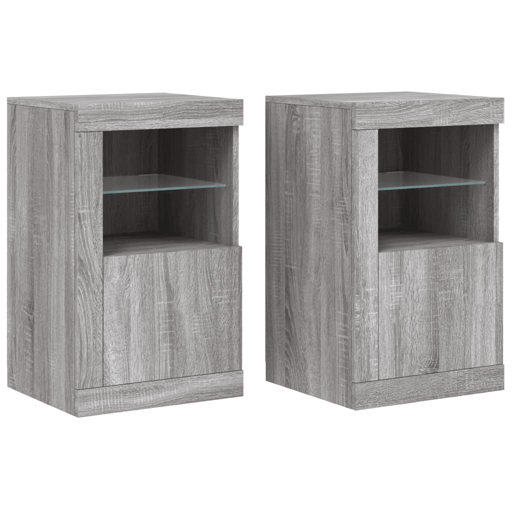 Bijzetkastjes met LED 2 st bewerkt hout grijs sonoma eikenkleur is nu te koop bij PeponiXL, paradijselijk wonen!