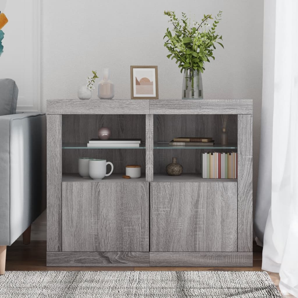 Bijzetkastjes met LED 2 st bewerkt hout grijs sonoma eikenkleur is nu te koop bij PeponiXL, paradijselijk wonen!