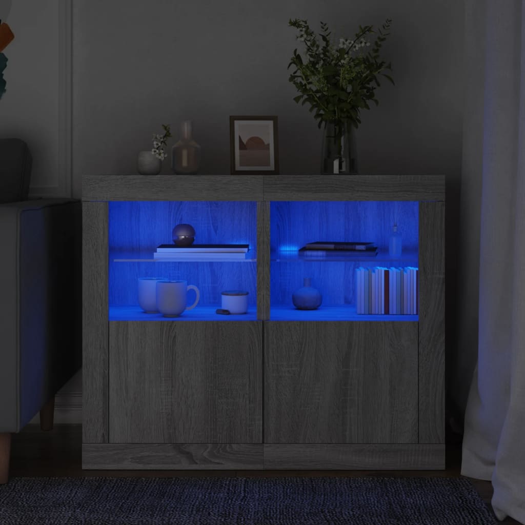 Bijzetkastjes met LED 2 st bewerkt hout grijs sonoma eikenkleur is nu te koop bij PeponiXL, paradijselijk wonen!