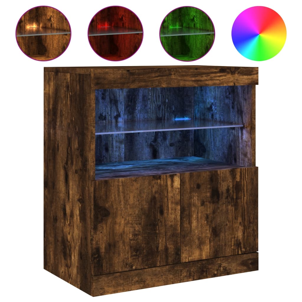 Dressoir met LED-verlichting 60x37x67 cm gerookt eikenkleurig is nu te koop bij PeponiXL, paradijselijk wonen!