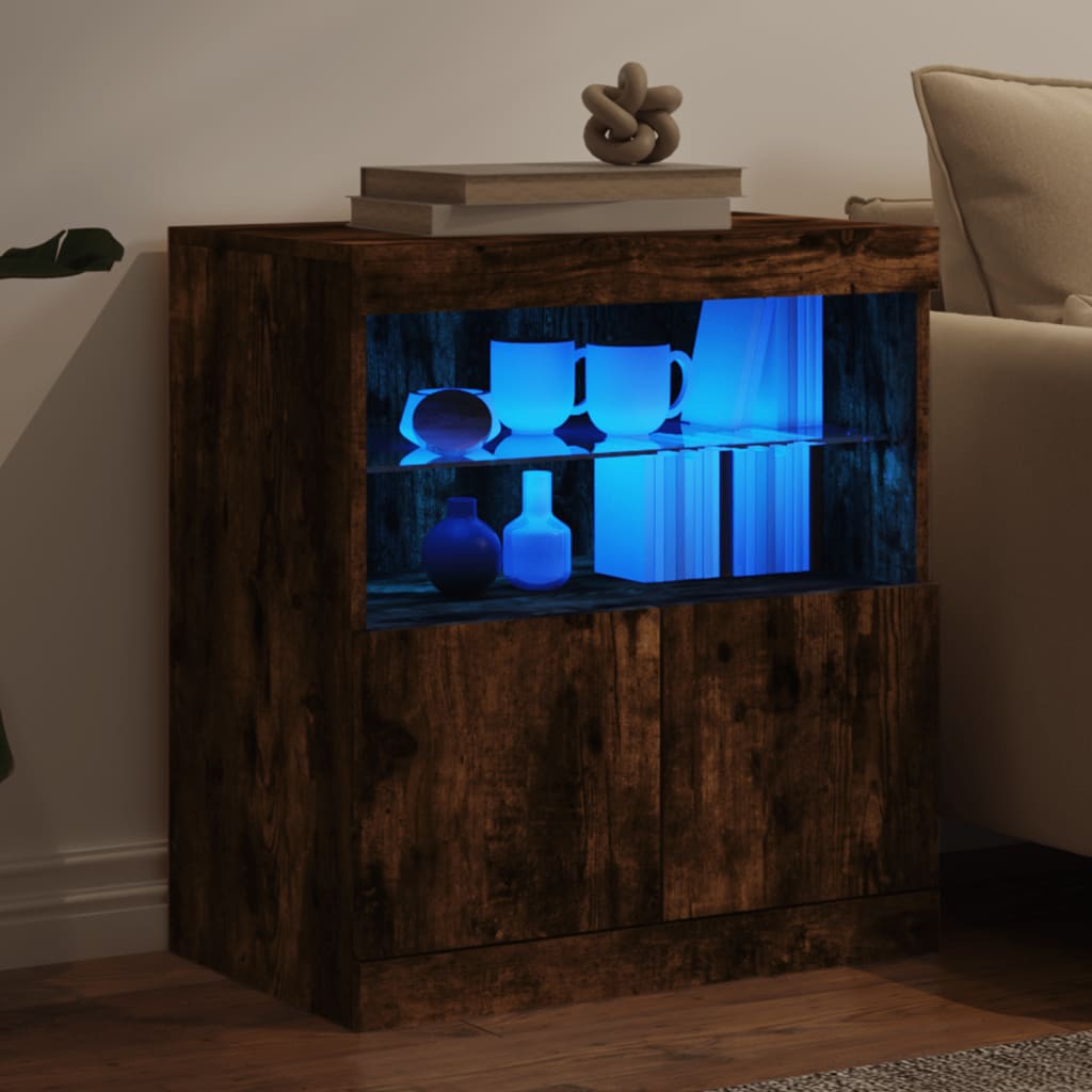 Dressoir met LED-verlichting 60x37x67 cm gerookt eikenkleurig is nu te koop bij PeponiXL, paradijselijk wonen!