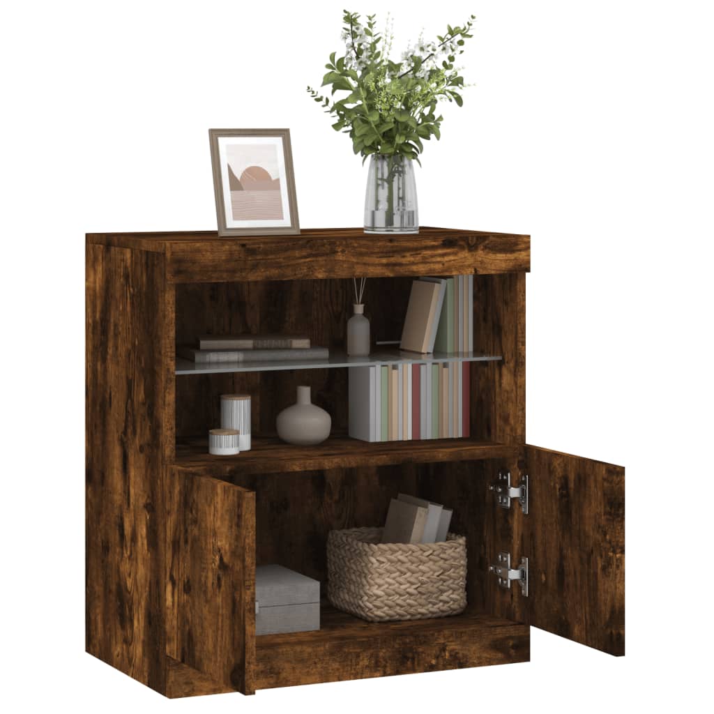 Dressoir met LED-verlichting 60x37x67 cm gerookt eikenkleurig is nu te koop bij PeponiXL, paradijselijk wonen!