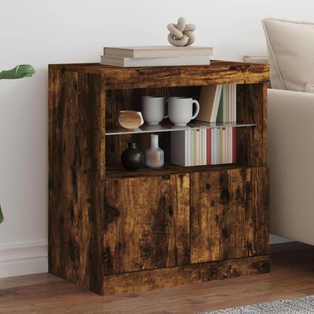 Dressoir met LED-verlichting 60x37x67 cm gerookt eikenkleurig is nu te koop bij PeponiXL, paradijselijk wonen!