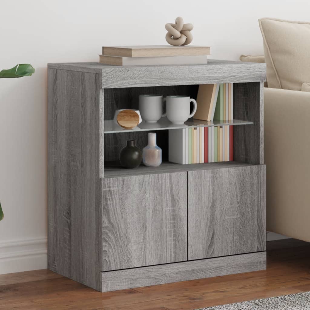 Dressoir met LED-verlichting 60x37x67 cm grijs sonoma eiken is nu te koop bij PeponiXL, paradijselijk wonen!