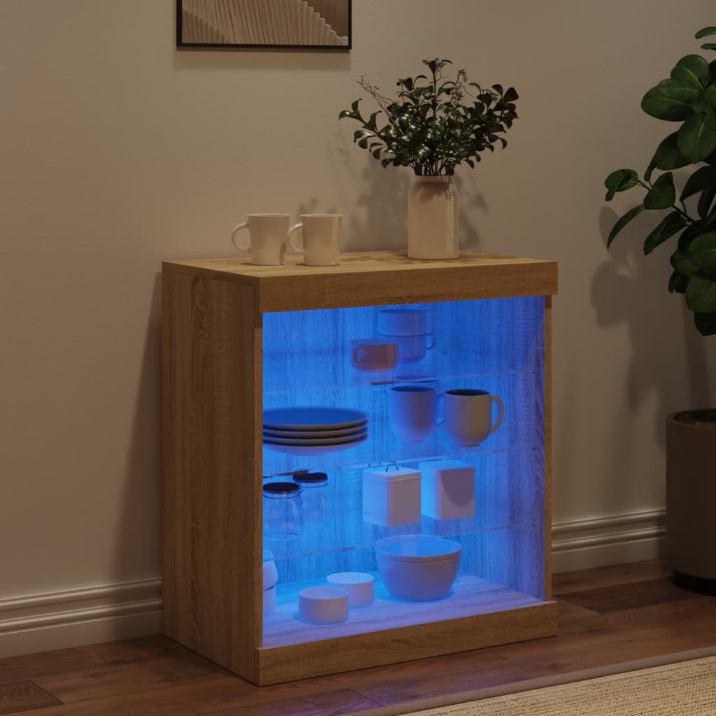 Dressoir met LED-verlichting 60,5x37x67 cm sonoma eikenkleurig is nu te koop bij PeponiXL, paradijselijk wonen!