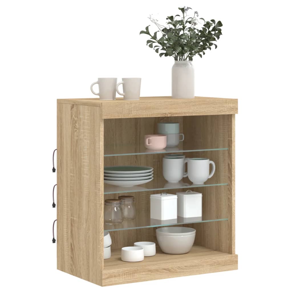 Dressoir met LED-verlichting 60,5x37x67 cm sonoma eikenkleurig is nu te koop bij PeponiXL, paradijselijk wonen!