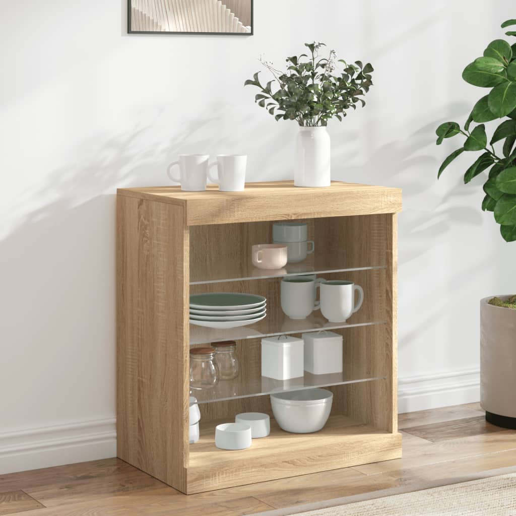 Dressoir met LED-verlichting 60,5x37x67 cm sonoma eikenkleurig is nu te koop bij PeponiXL, paradijselijk wonen!
