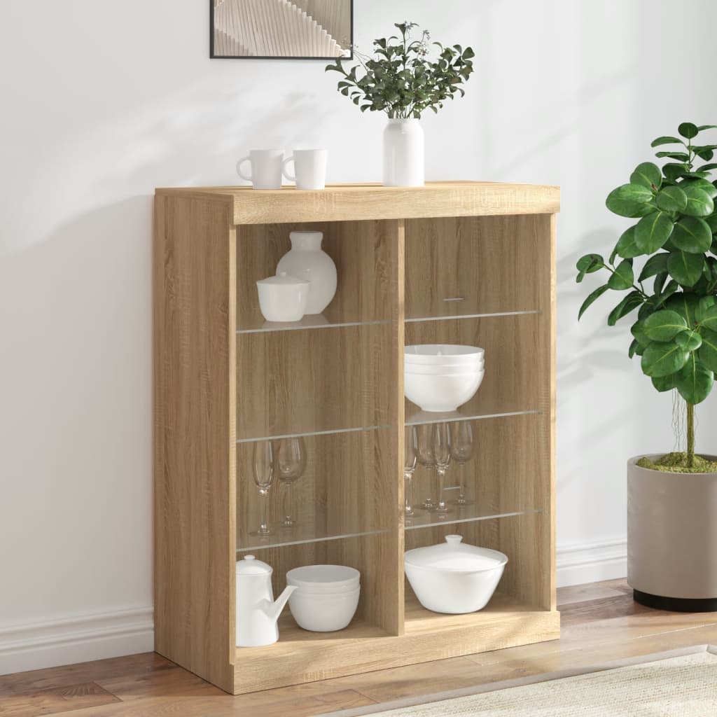 Dressoir met LED-verlichting 81x37x100 cm sonoma eikenkleurig is nu te koop bij PeponiXL, paradijselijk wonen!