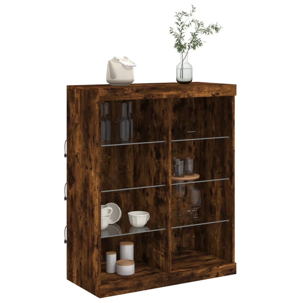 Dressoir met LED-verlichting 81x37x100 cm gerookt eikenkleurig is nu te koop bij PeponiXL, paradijselijk wonen!