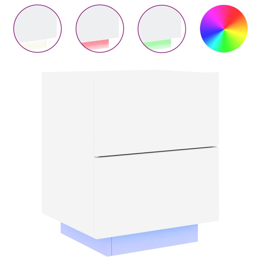 Nachtkastje met LED-verlichting bewerkt hout wit is nu te koop bij PeponiXL, paradijselijk wonen!