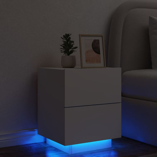Nachtkastje met LED-verlichting bewerkt hout wit is nu te koop bij PeponiXL, paradijselijk wonen!