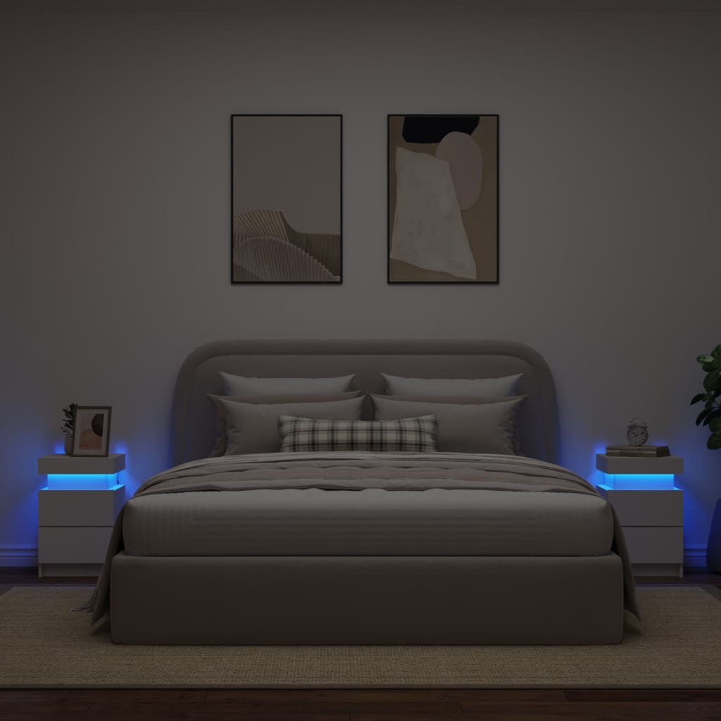 Nachtkastjes met LED-verlichting 2 st 35x39x55 cm wit is nu te koop bij PeponiXL, paradijselijk wonen!
