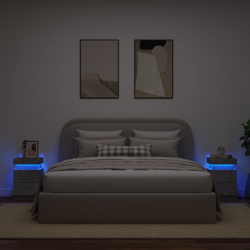 Nachtkastjes met LED-verlichting 2 st 35x39x55 cm betongrijs is nu te koop bij PeponiXL, paradijselijk wonen!