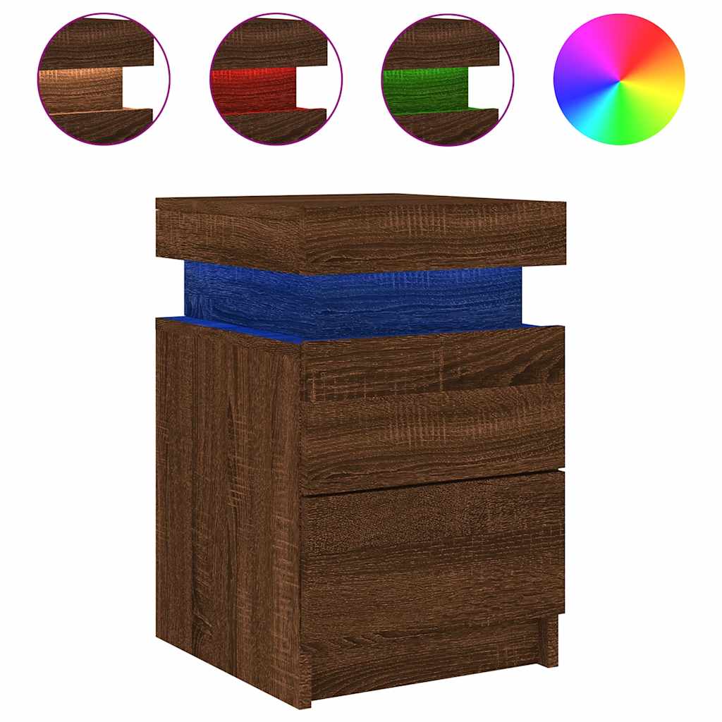Nachtkastje met LED-verlichting 35x39x55 cm bruin eikenkleur is nu te koop bij PeponiXL, paradijselijk wonen!