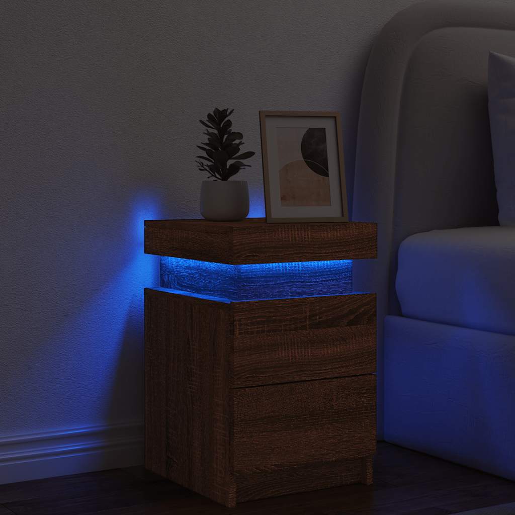 Nachtkastje met LED-verlichting 35x39x55 cm bruin eikenkleur is nu te koop bij PeponiXL, paradijselijk wonen!