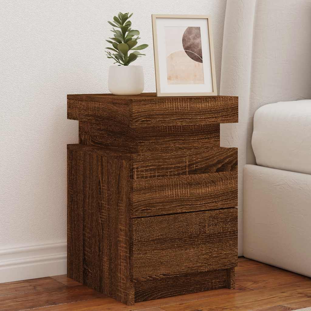 Nachtkastje met LED-verlichting 35x39x55 cm bruin eikenkleur is nu te koop bij PeponiXL, paradijselijk wonen!
