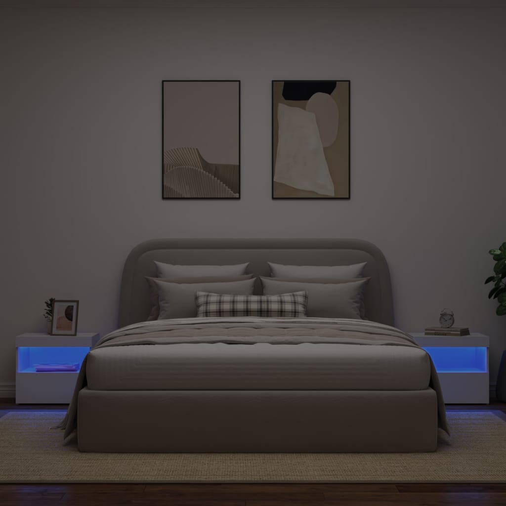 Nachtkastjes met LED-verlichting 2 st 50x40x45 cm wit is nu te koop bij PeponiXL, paradijselijk wonen!