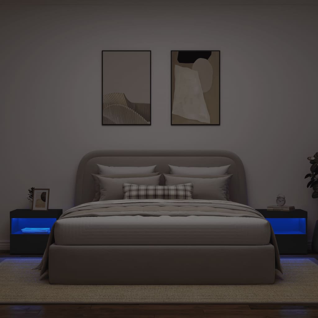 Nachtkastjes met LED-verlichting 2 st 50x40x45 cm zwart is nu te koop bij PeponiXL, paradijselijk wonen!